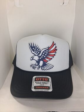 OTTO Trucker Cap with Patriotic Eagle - White & Black